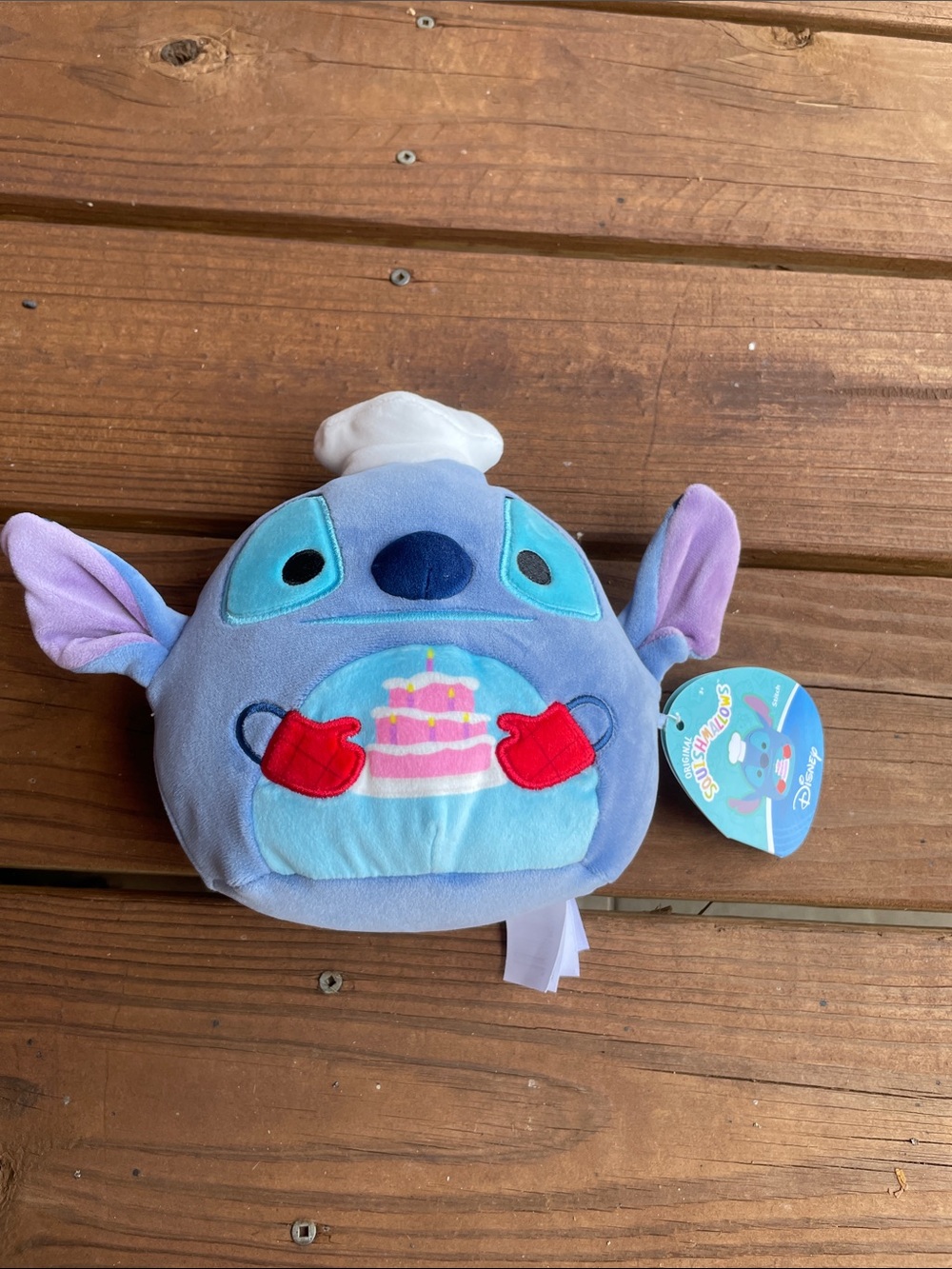 Disney Squishmallow Light Blue Stitch Plush Chef with Red Mittens